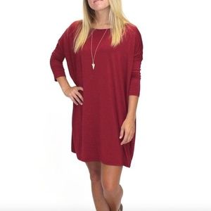 Piko Green Earth Fashion Wine Long Sleeve Tunic Dress Size Small